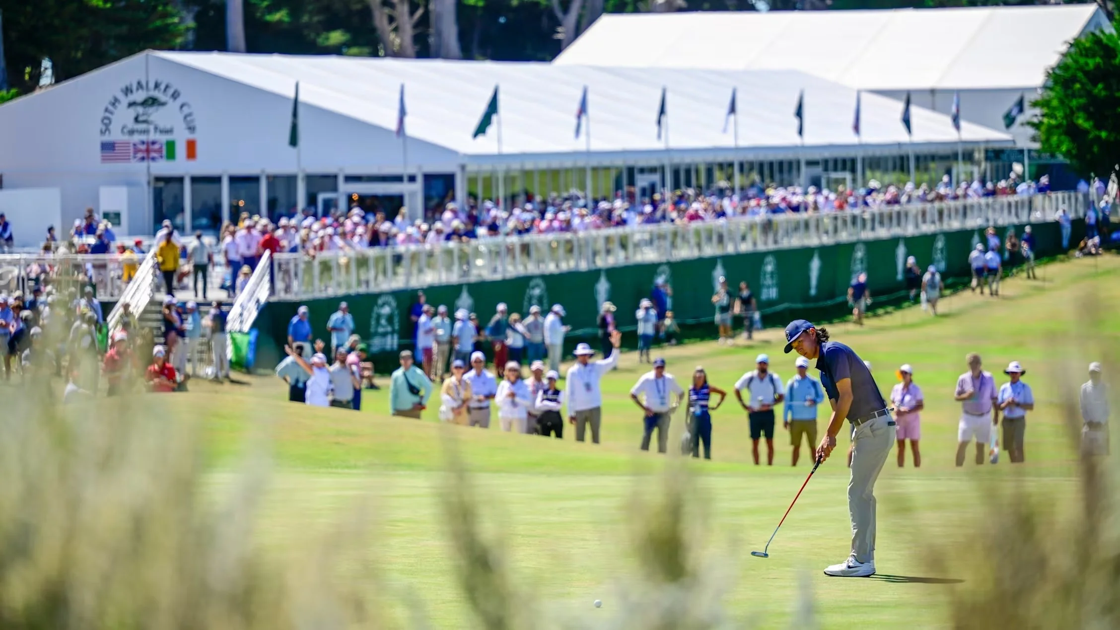 Aerial drone shot of golf course venue for Par 5 Group professional event planning and management.