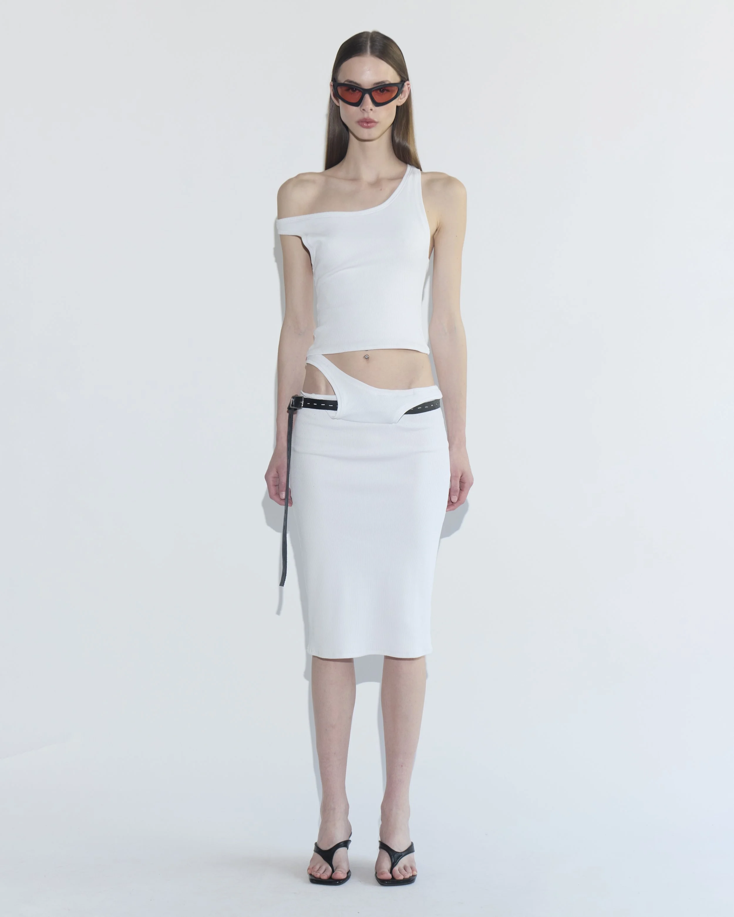 5.0 ribbed tank skirt with leather belt