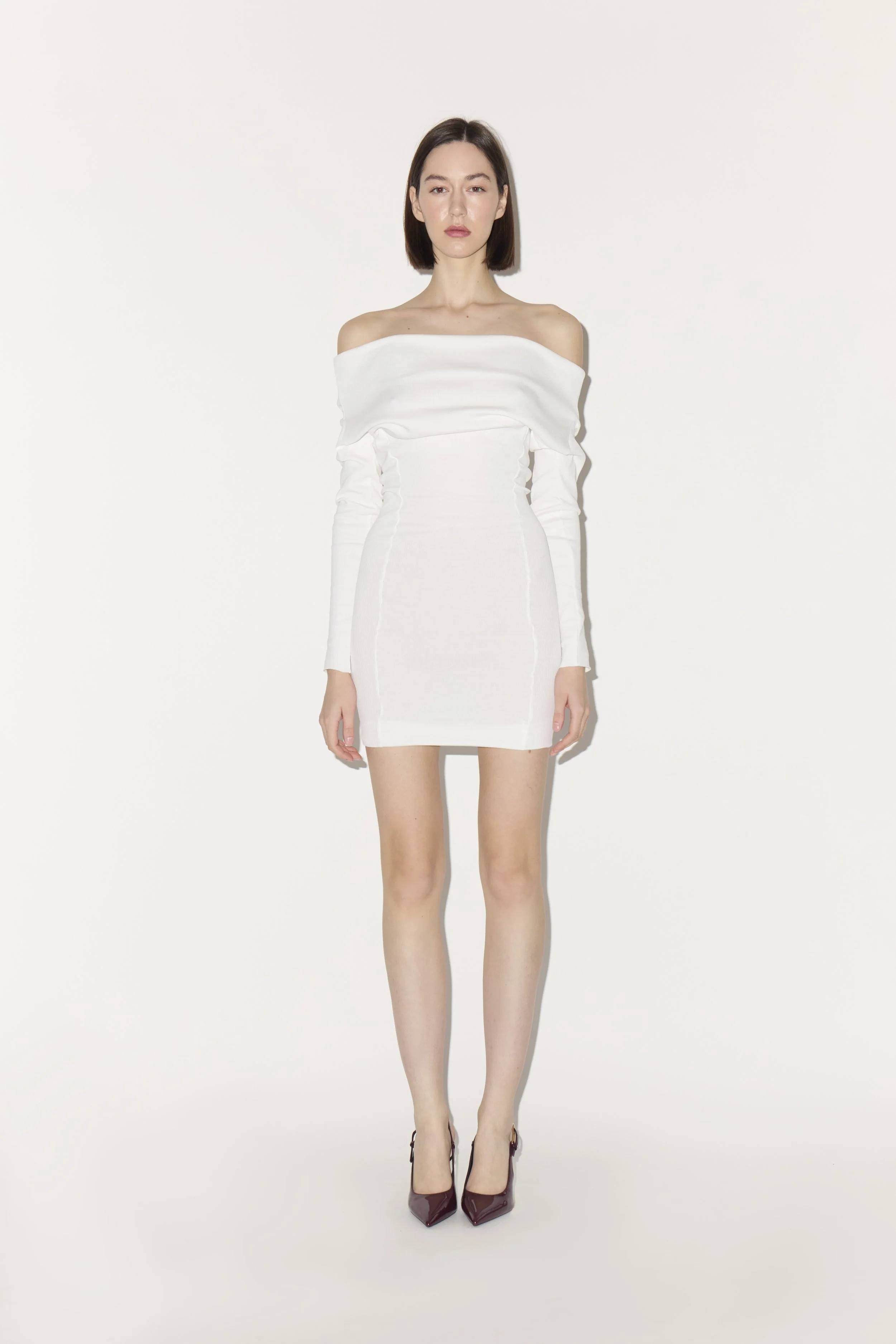 Basic ribbed oﬀ shoulder dress