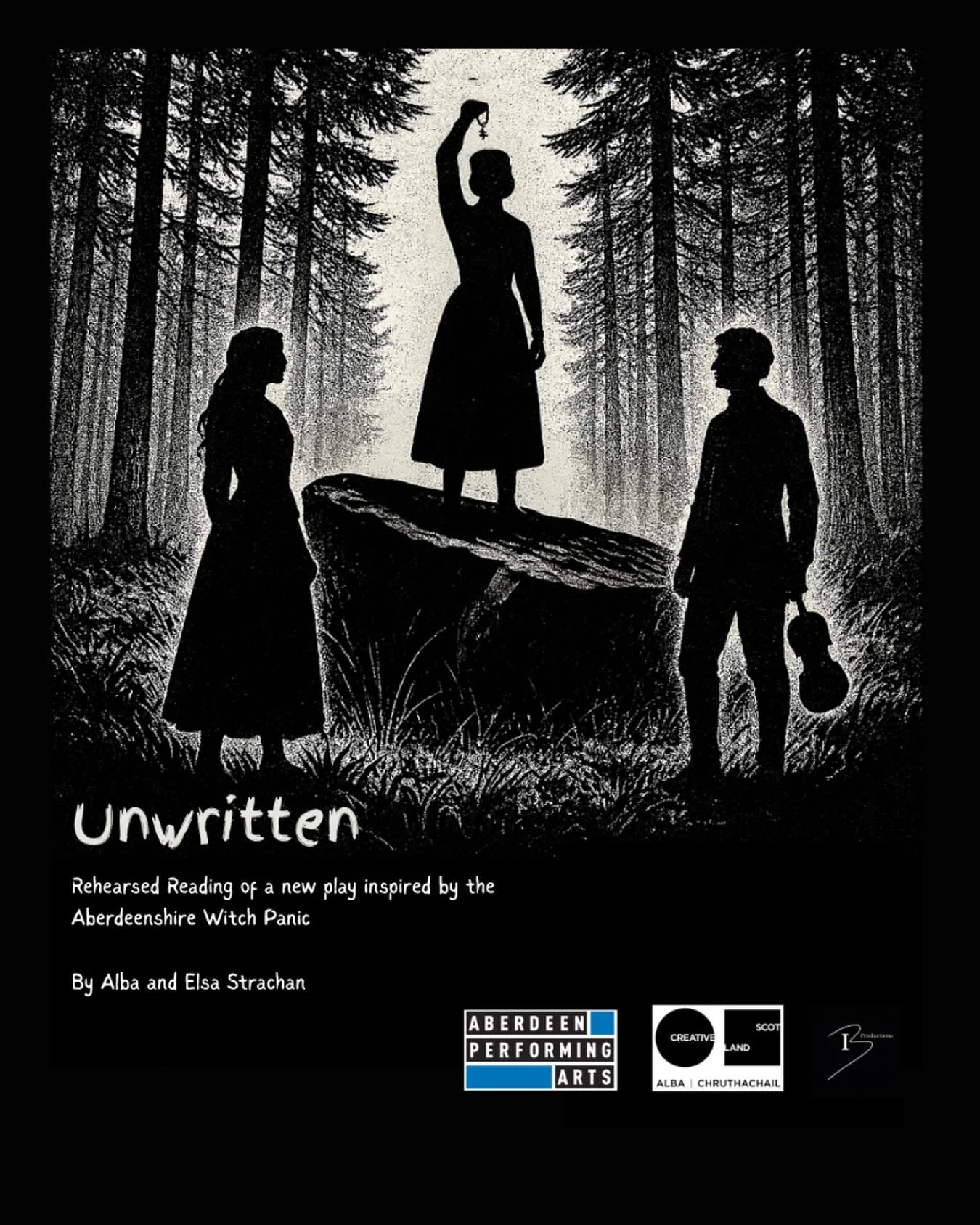 A rehearsed reading of a new play inspired by the Aberdeenshire witch panic; weaving together history, myth, and music. 
Co-written by Alba and Elsa Strachan
Directed by Elsa Strachan 
With musical arrangement and composition by Shonagh Murray 

Supp