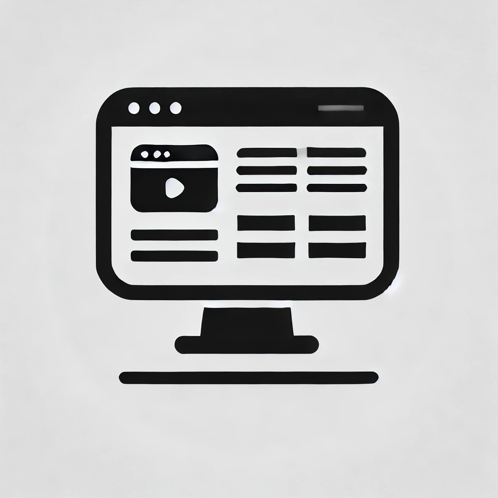DALL·E 2024-09-13 10.09.44 - A very simple black icon representing a basic website package, displayed on a clean white background. The icon should show a basic website layout on a.png