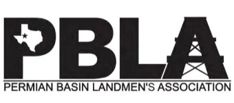 Logo for Permian Basin Landmen's Association with the acronym PBL in bold letters and a star inside the P with a shape of Texas