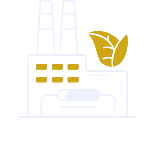 A graphic representing a factory with two smokestacks, a leaf, and the words 'Carbon Capture.'