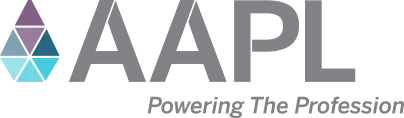 AAPL logo featuring an oil droplet made up of purple and blue triangles next to it with 'Powering The Profession' underneath.
