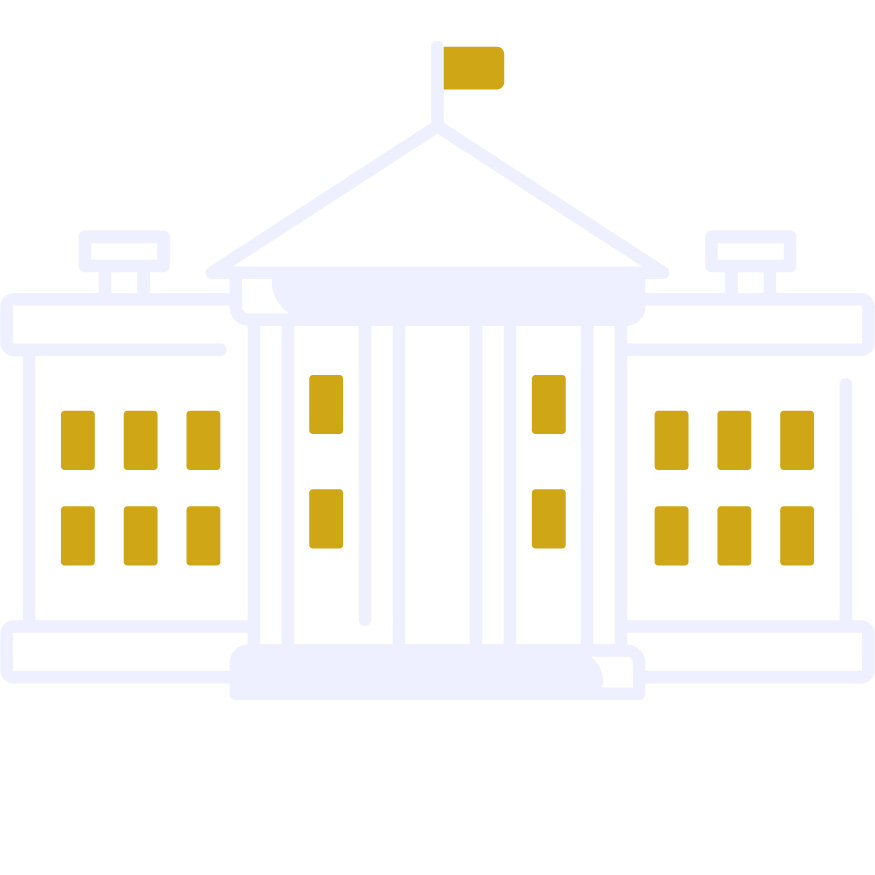 Illustration of a government building with a central dome and columns, flanked by two wings with windows, and a small flag on top, labeled 'Regulatory'.