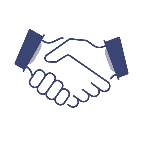 Illustration of a handshake between two hands extending from business suits.