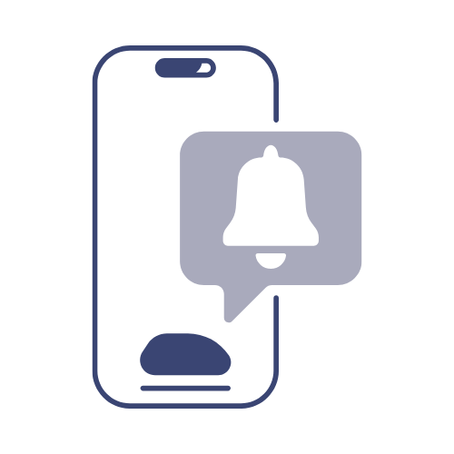 Smartphone with a notification bell icon and speech bubble indicating a notification or alert.