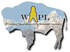 Logo of the Wyoming Association of Professional Landmen (WAPI) featuring a bison silhouette with a map outline of Wyoming and a mountain landscape background.