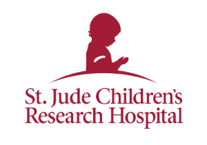 Silhouette of a young girl with curly hair, sitting and reading a book, with the text 'St. Jude Children's Research Hospital' underneath.