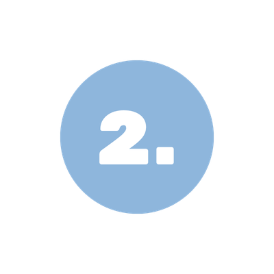 Blue circle with white number 2 and the word 'step' inside.