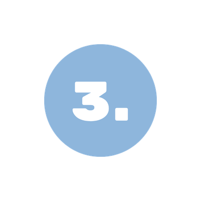 A light blue circle with the white number three inside and a period after the number.