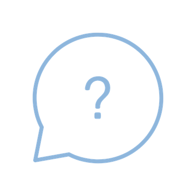 An illustration of a speech bubble with a question mark inside.