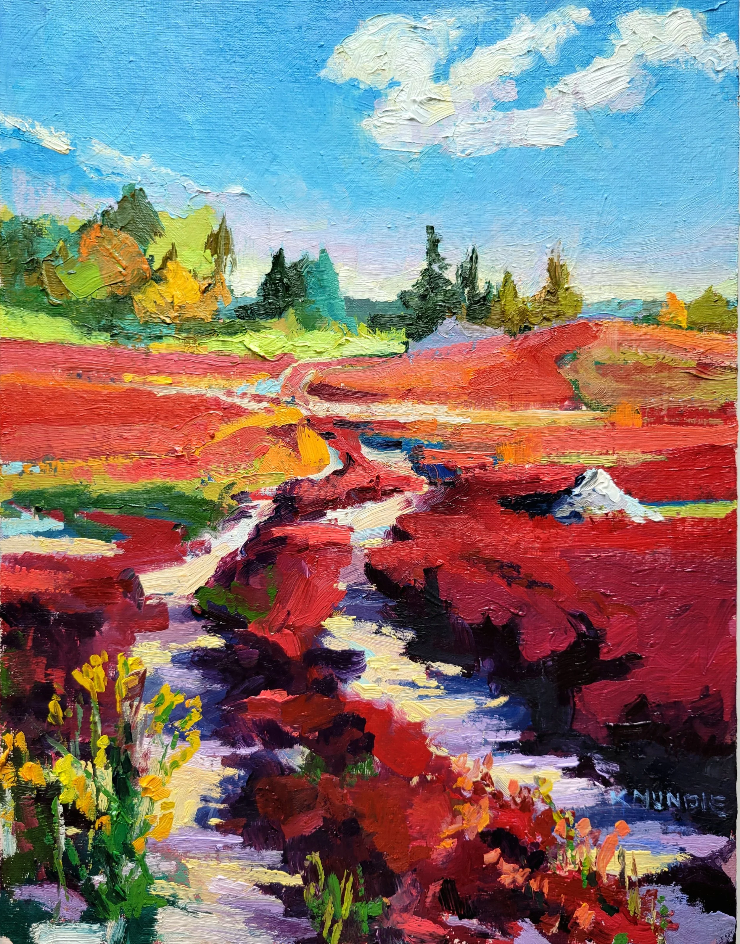 Blueberry Barrens in Fall, 14 x 11 inches, oil on panel, $875 