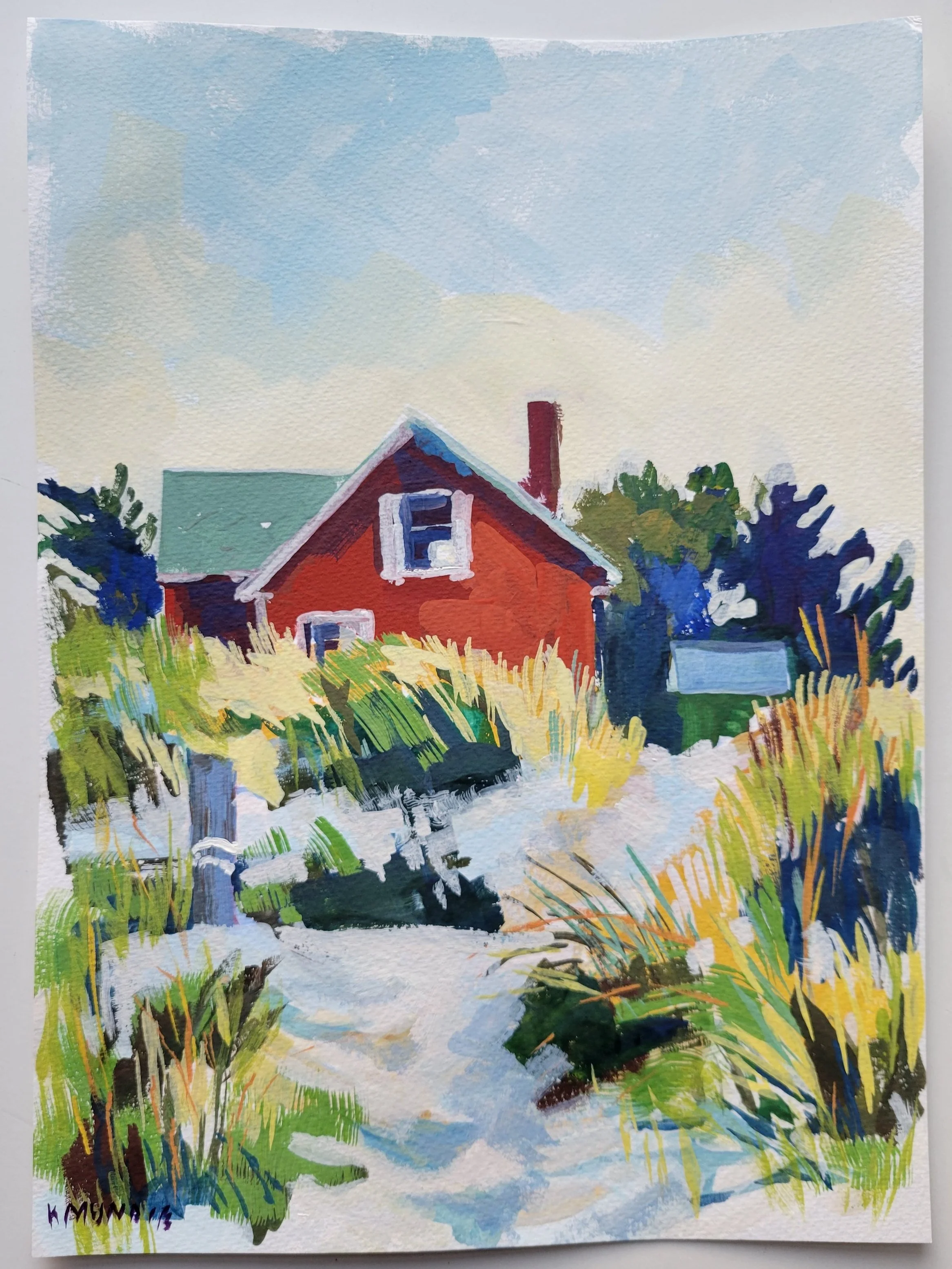 Red House In The Dunes, 12 x 9 inches, gouache