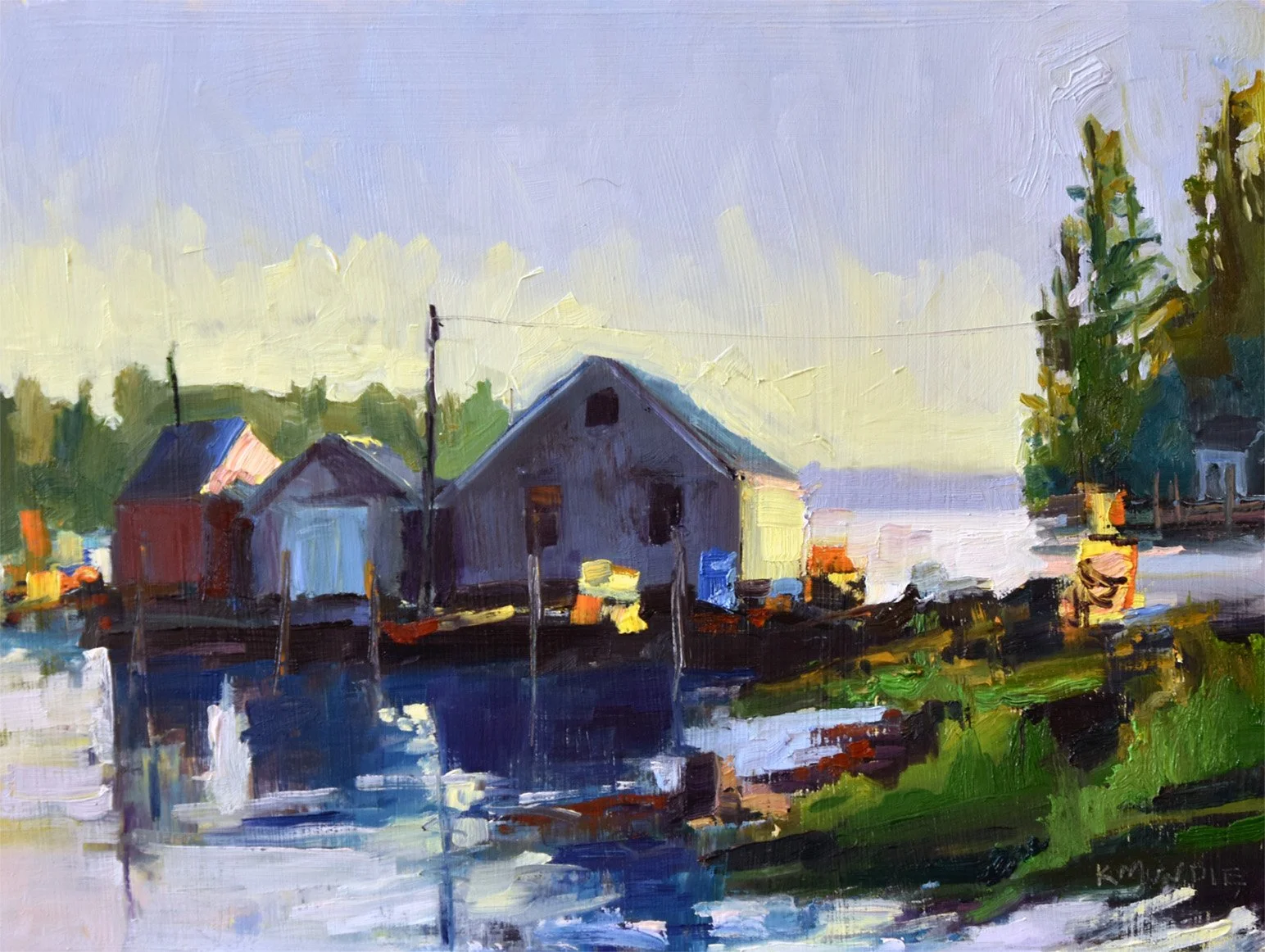 Fishing Sheds, 9 x 12 inches, oil on panel (held for exhibition) 