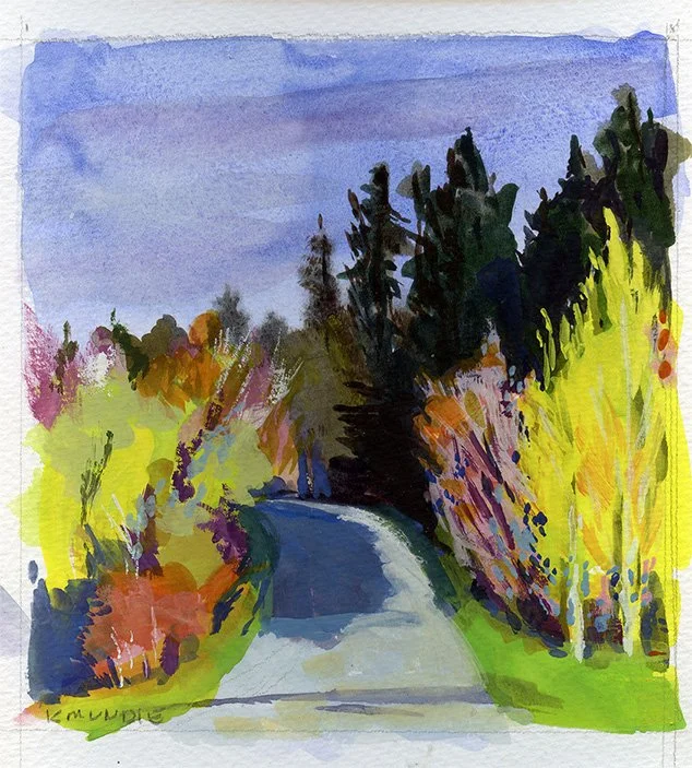 SOLD, Reach Road, 5 x 5 inches, Watercolour Gouache