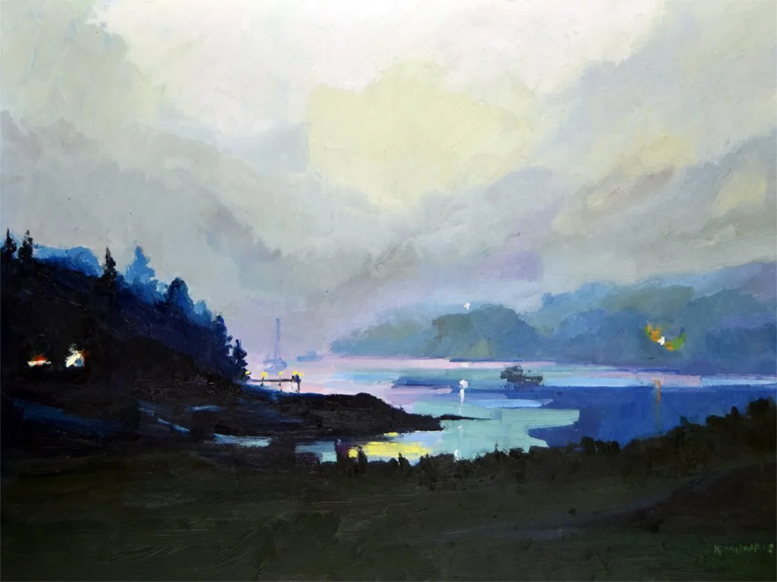 Burnt Cove Evening Fog, 18 x 24 inches, oil on panel (Carver Hill Gallery, $2100)