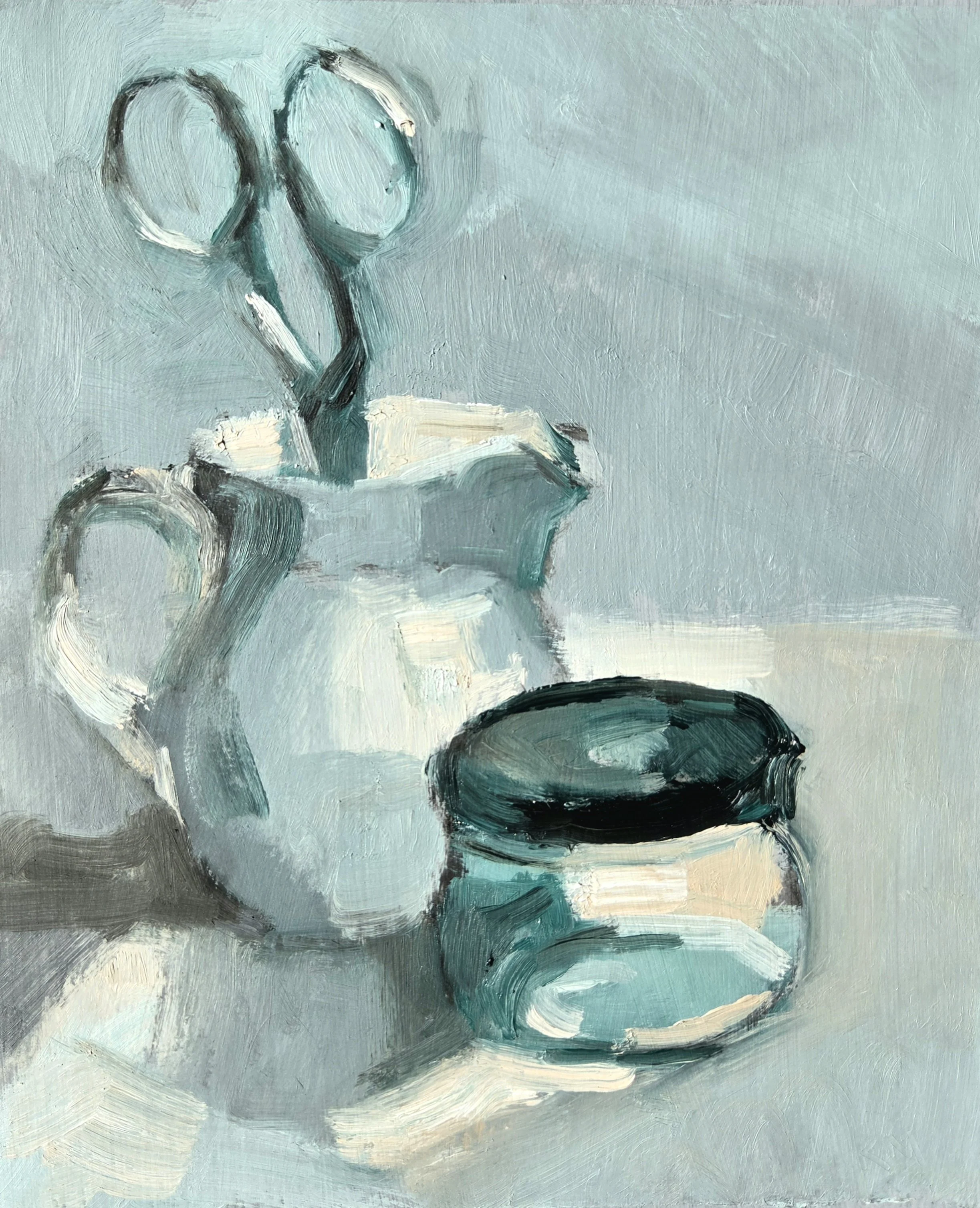 Silver and white, 10 x 8 inches, oil on board