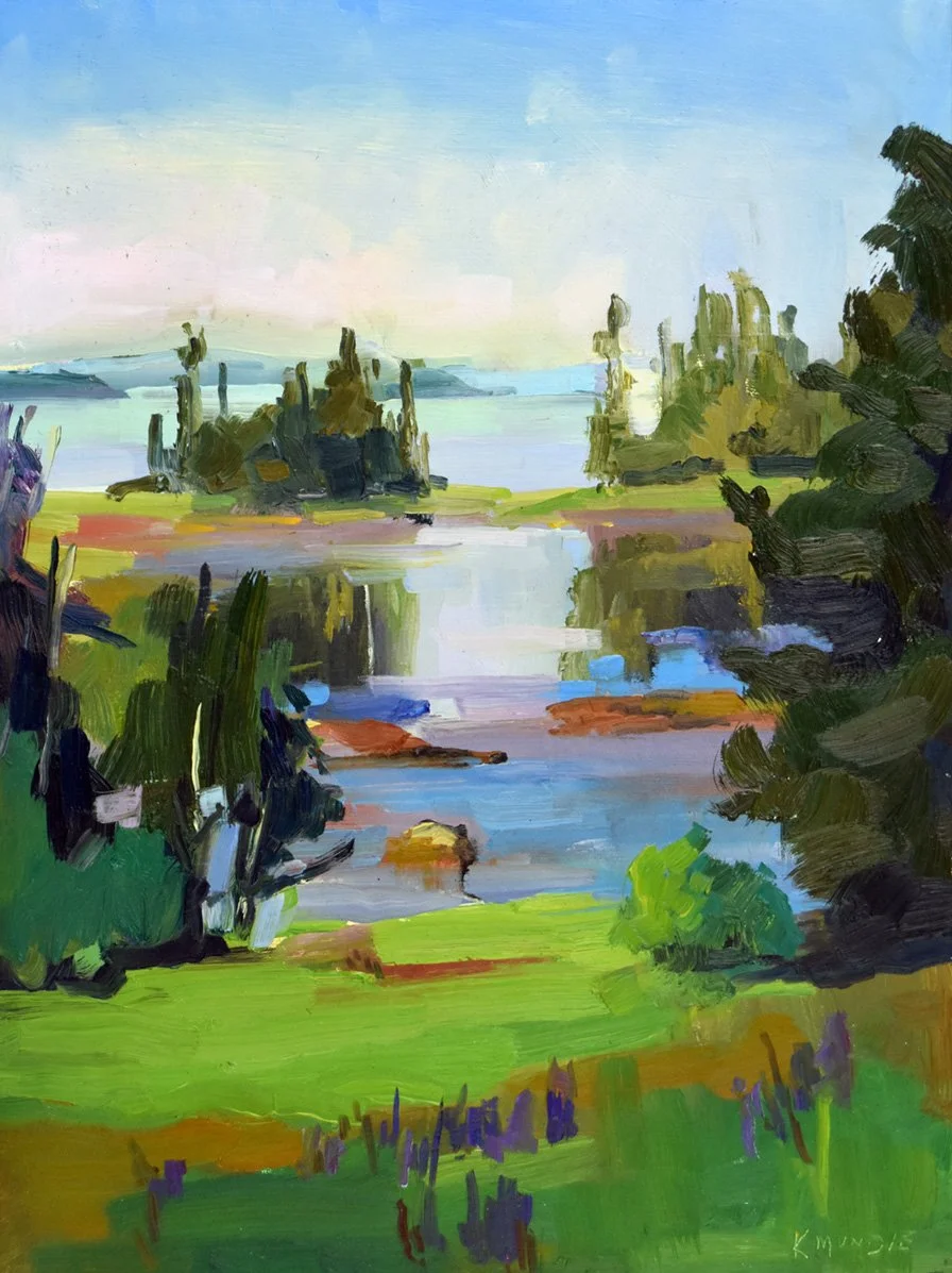 Mill Pond, 12 x 9 inches, oil on panel (Carver Hill Gallery, Camden ME, $750)
