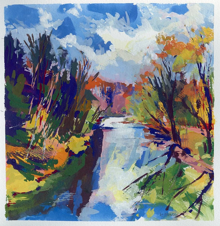 Wissahickon, Kitchens Lane, 8 x 8 inches, gouache