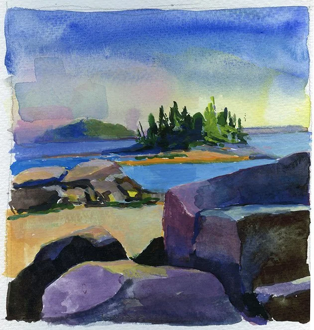 SOLD, Sand Beach, 5 x 5 inches, Watercolour Gouache