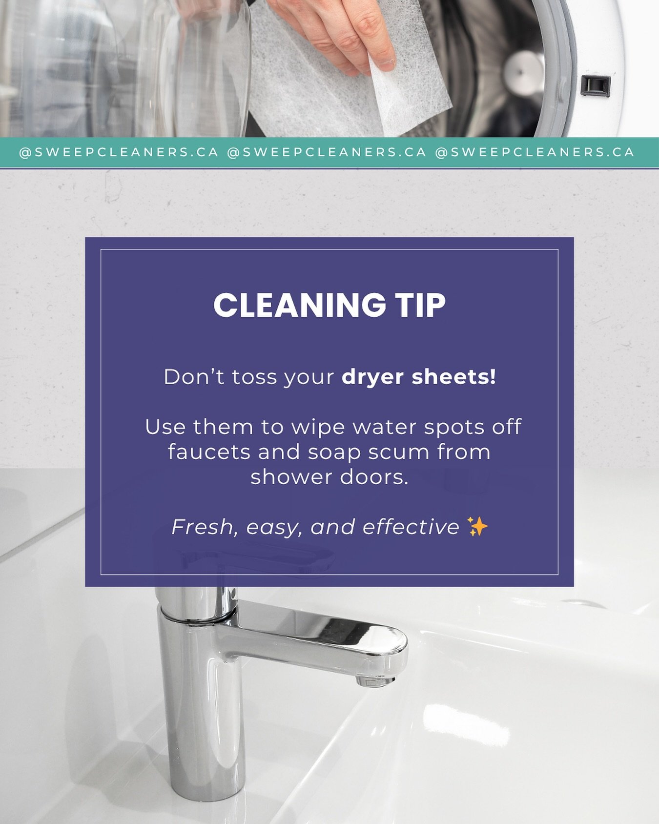 Think dryer sheets are just for laundry? Think again!

Before you toss that used sheet, use it to:
✨ Wipe water spots off faucets
✨ Buff away soap scum on shower doors
✨ Dust baseboards and shelves with zero lint
It&rsquo;s lightly textured, anti-sta