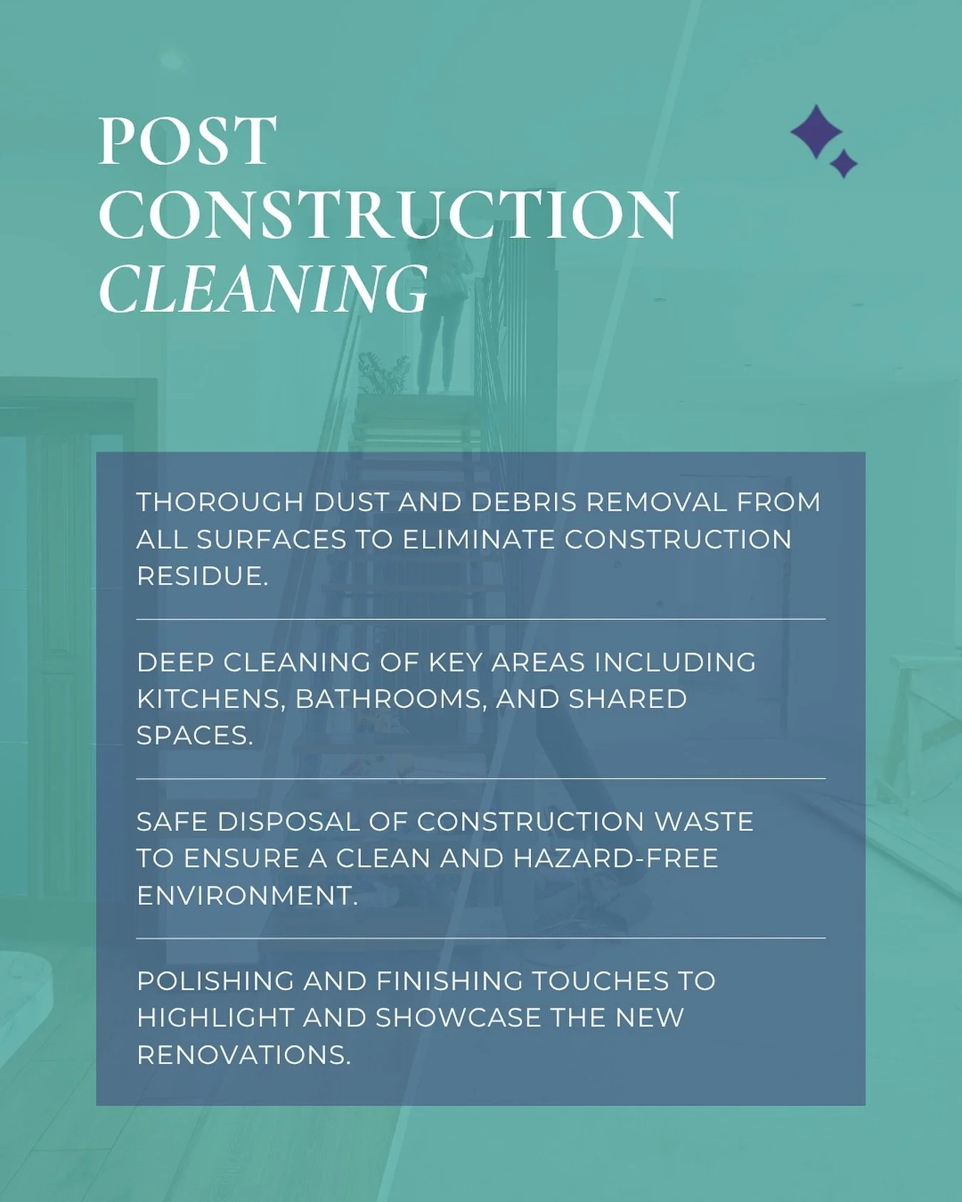 ✨ Just wrapped up a renovation or build? Now it&rsquo;s time for the finishing touch.

Our Post-Construction Cleaning includes:
✔️ Dust + debris removal from all surfaces
✔️ Deep cleaning of kitchens, bathrooms &amp; common areas
✔️ Safe disposal of 