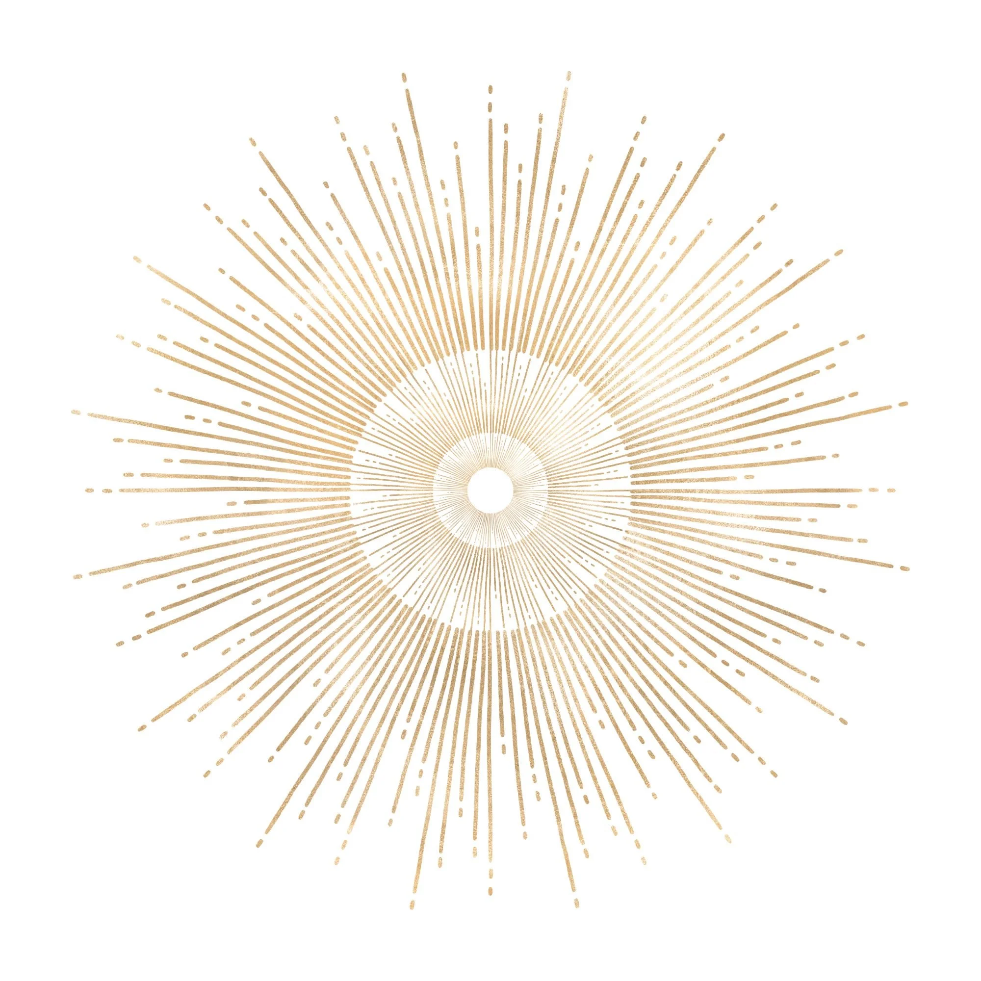 Gold decorative burst pattern on a white background.
