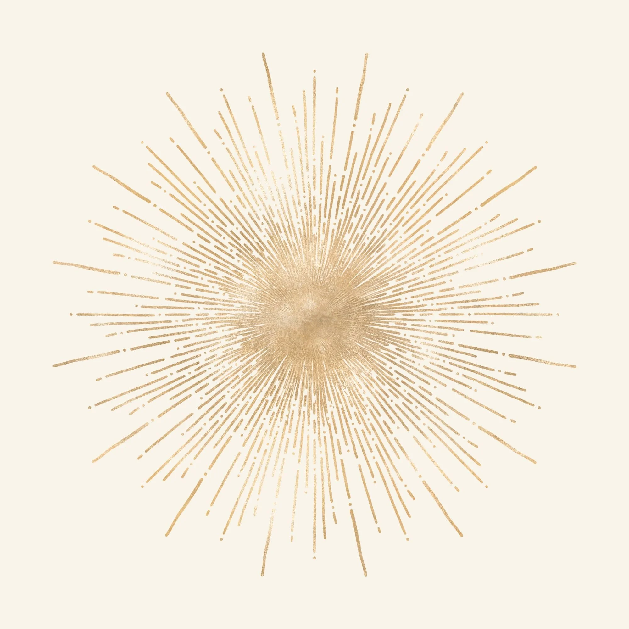 Gold glitter burst pattern on a light beige background.