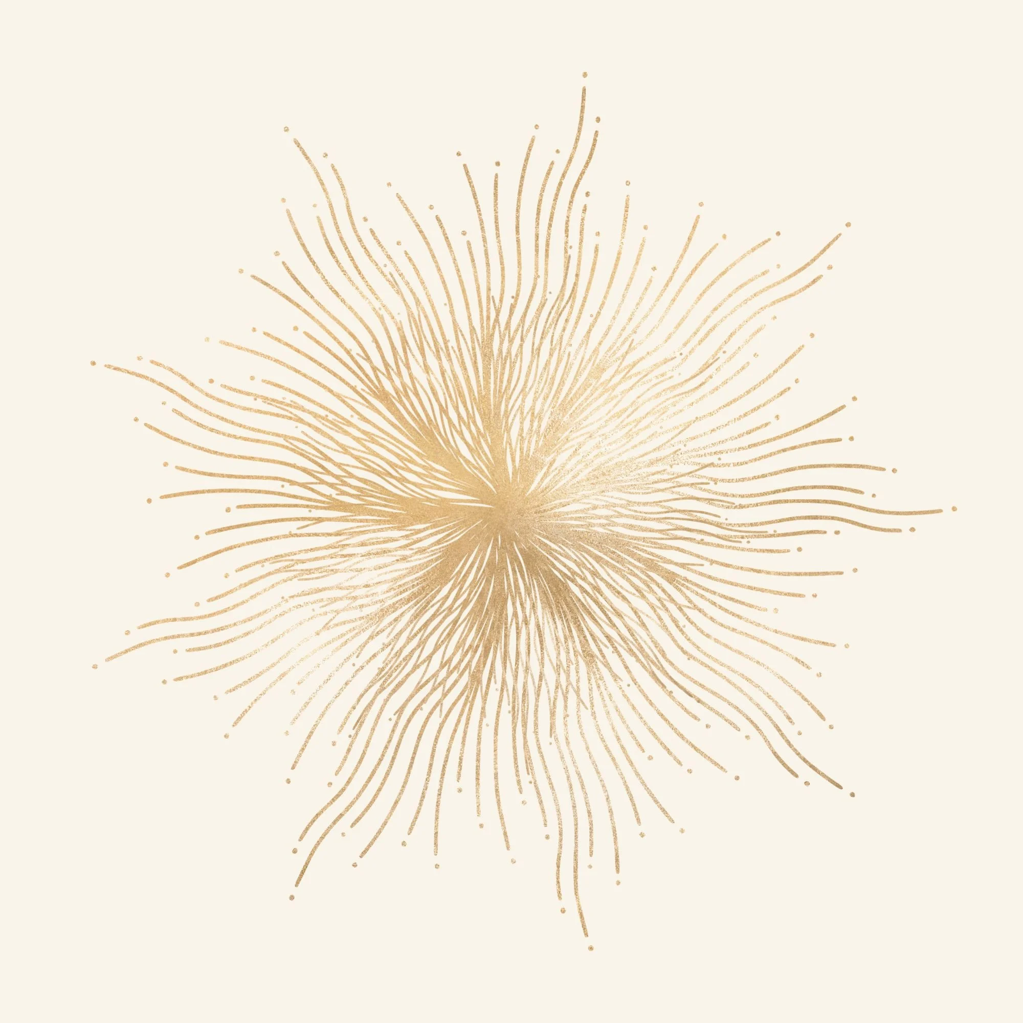Gold fireworks explosion on a pale cream background