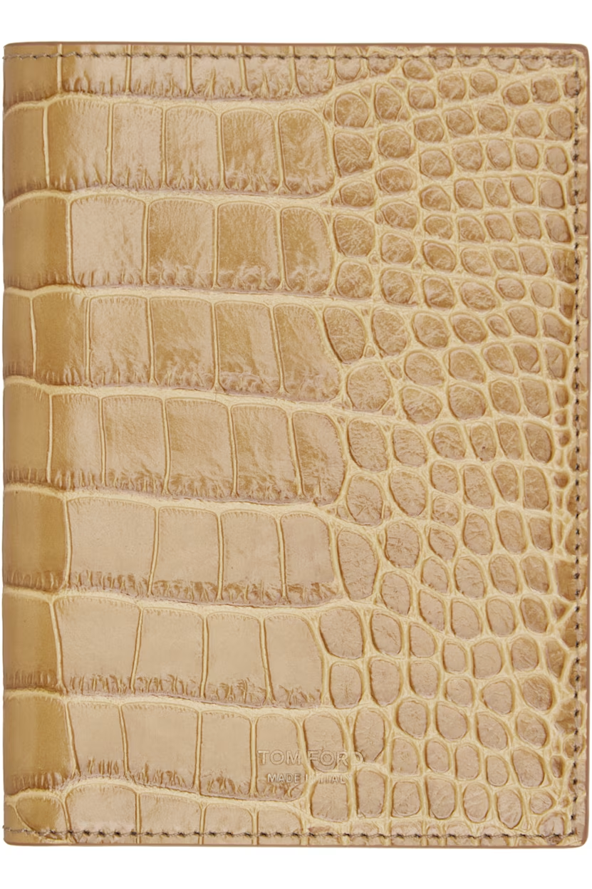 TOM FORD Tan Shiny Croc 'T Line' Passport Holder