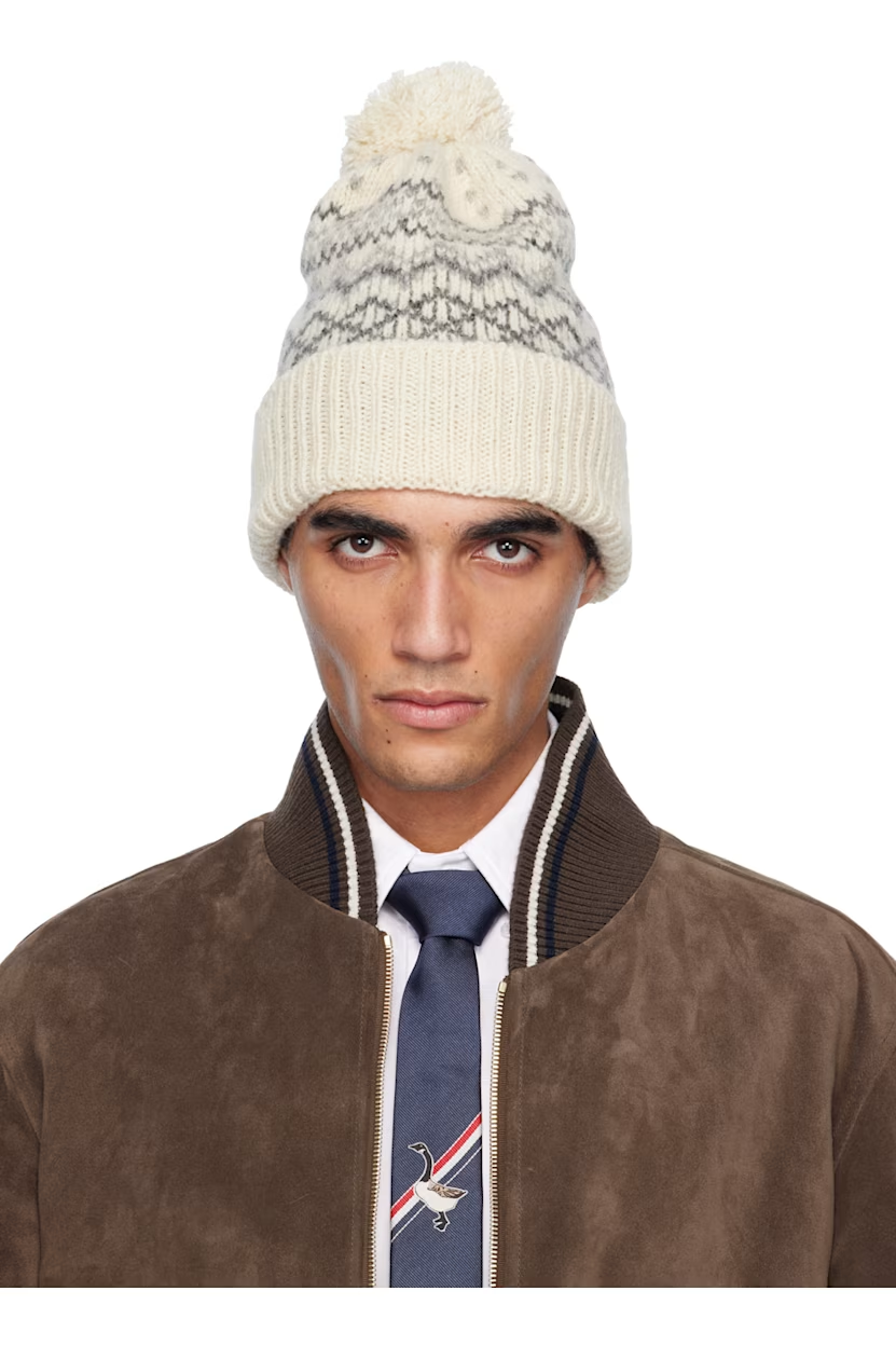 Thom Browne Off-White Fair Isle Jersey Float Jacquard Beanie