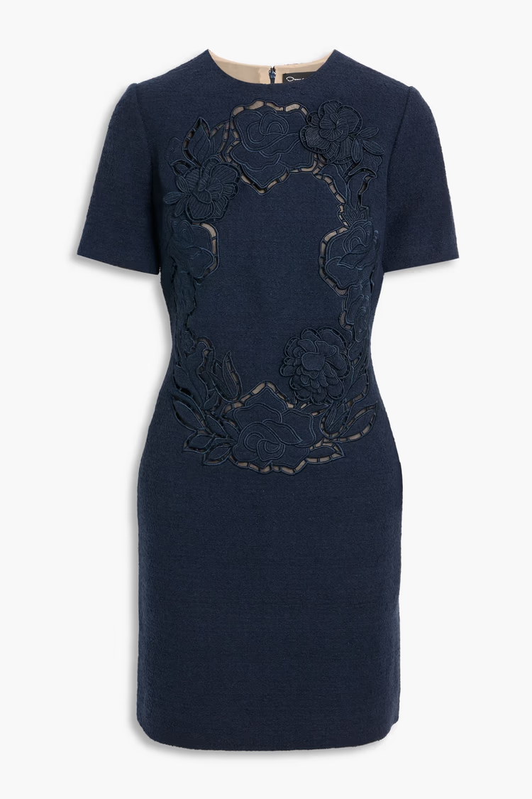 OSCAR DE LA RENTA Cotton-blend bouclé and guipure lace mini dress