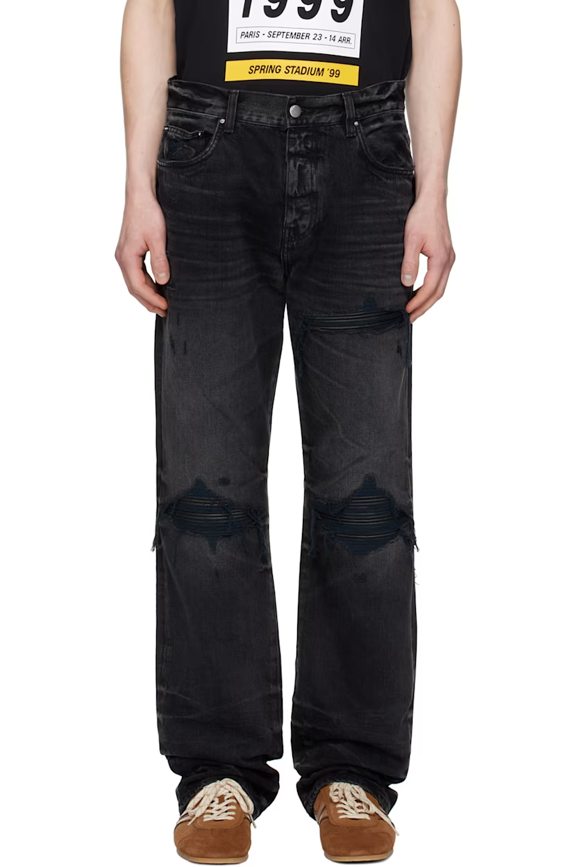 AMIRI Black Leather Straight MX1 Jeans