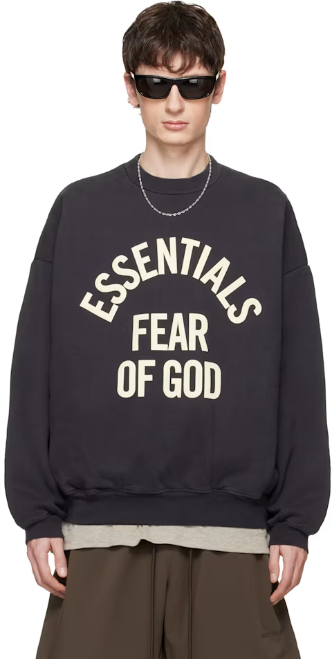Fear of God ESSENTIALS Black Campus 90s Crewneck Sweatshirt