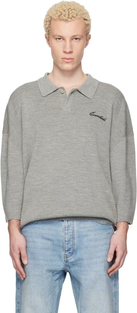 Fear of God ESSENTIALS Gray Signature 3/4 Sleeve 90s Knit Polo