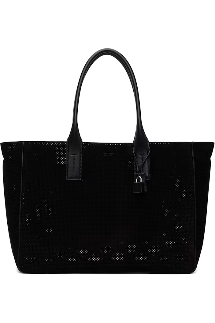 TOM FORD Black Perforated Cashmere Suede T-Line East-West Tote