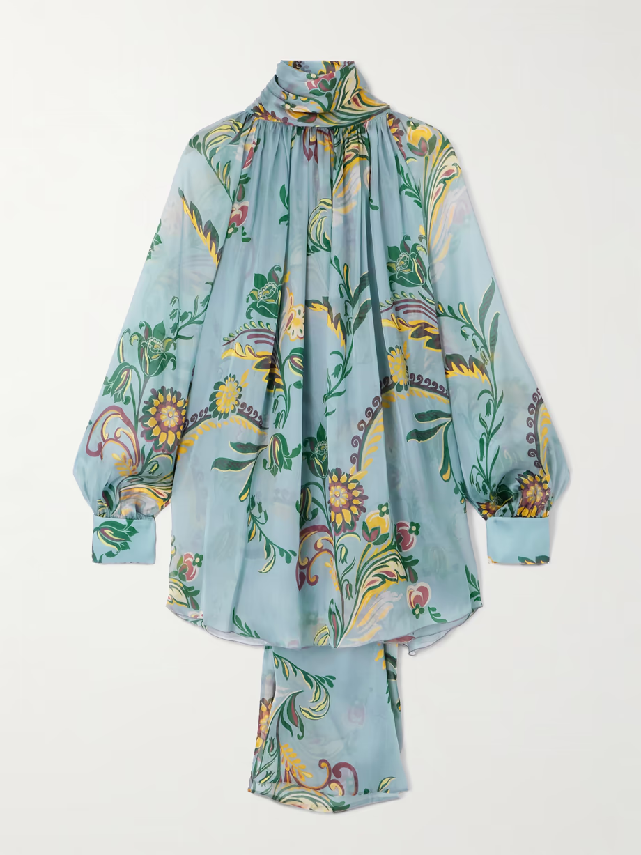 ETRO Scarf-detailed floral-print silk-organza blouse