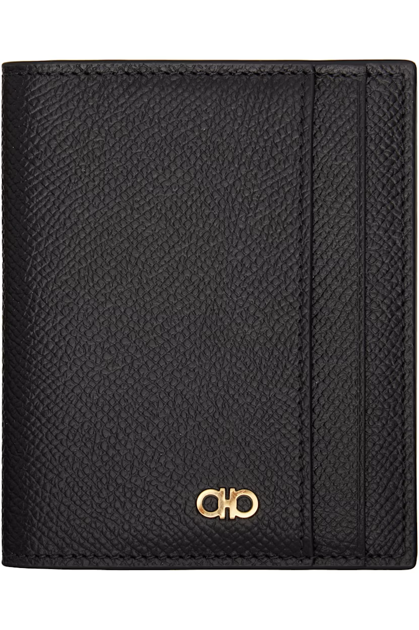 Ferragamo Black Gancini Window Credit Card Holder