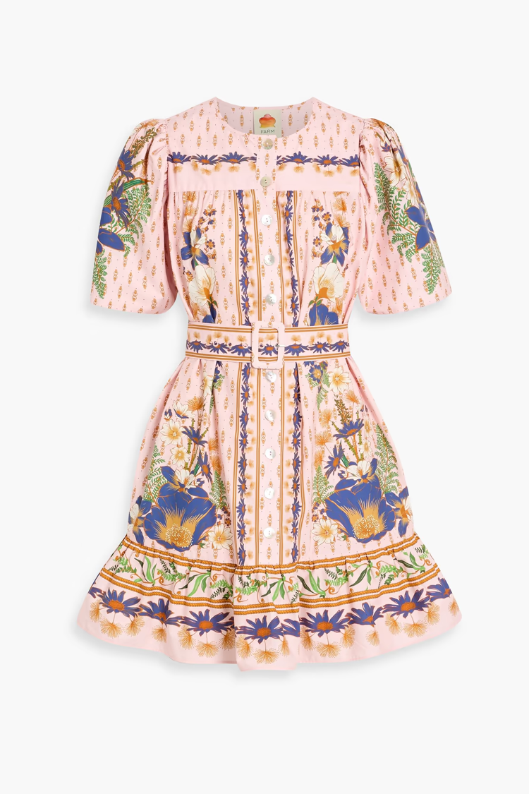 FARM RIO Printed cotton-poplin mini dress