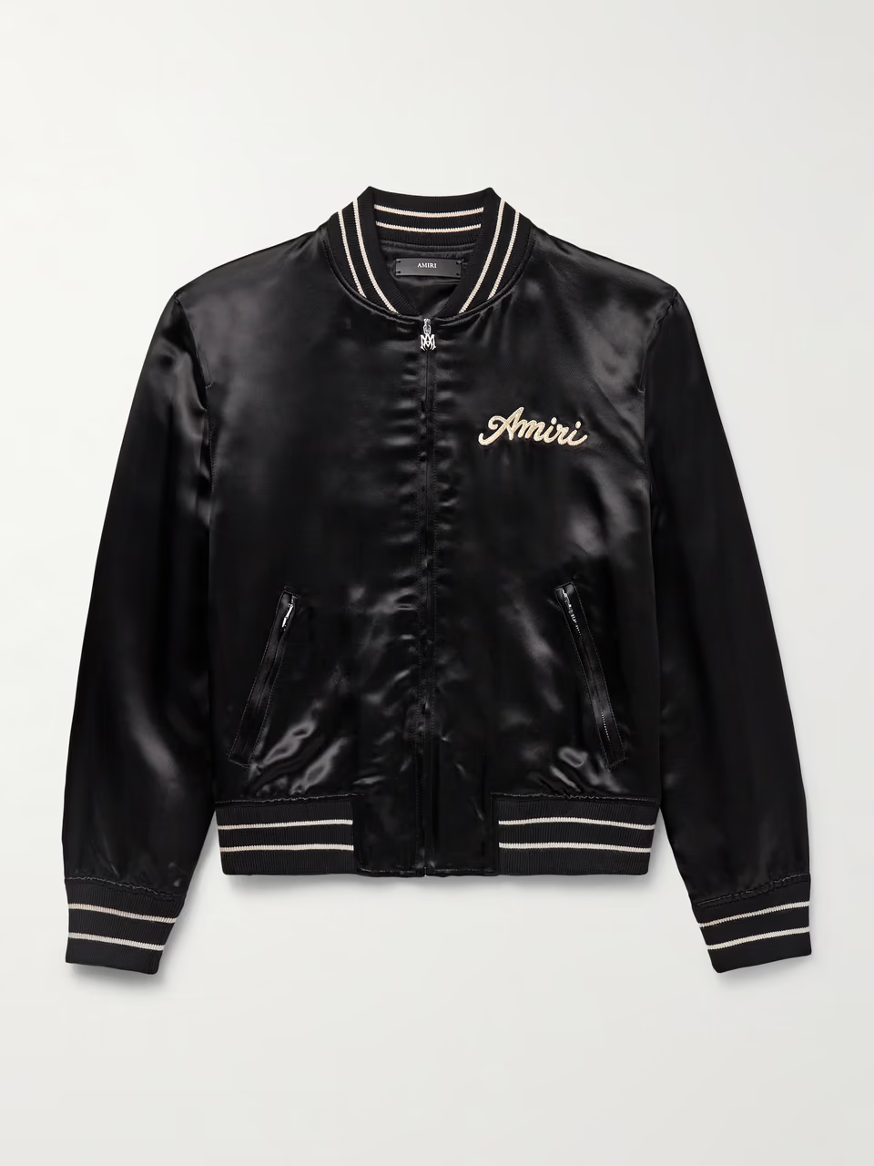 AMIRI Club Logo-Embroidered Satin Bomber Jacket