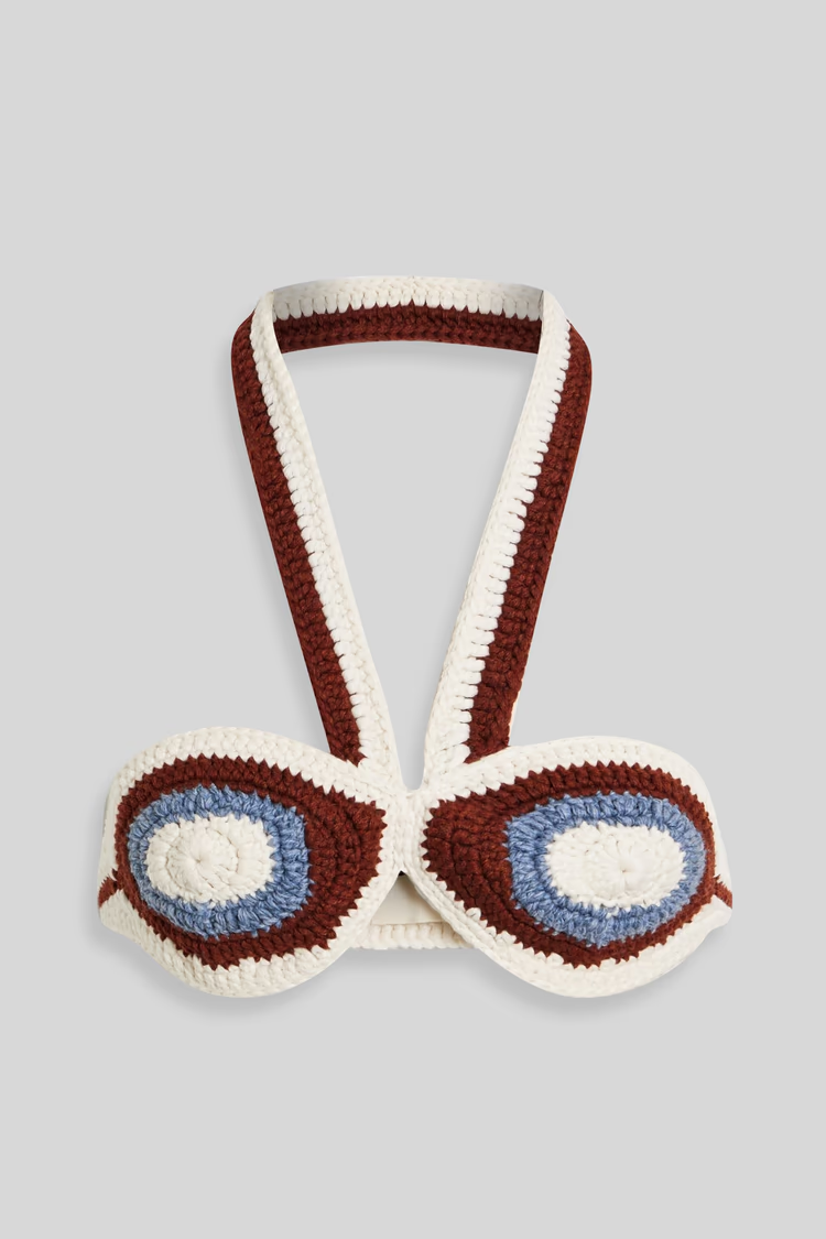 KHAITE Jolie crocheted cashmere halterneck bra top