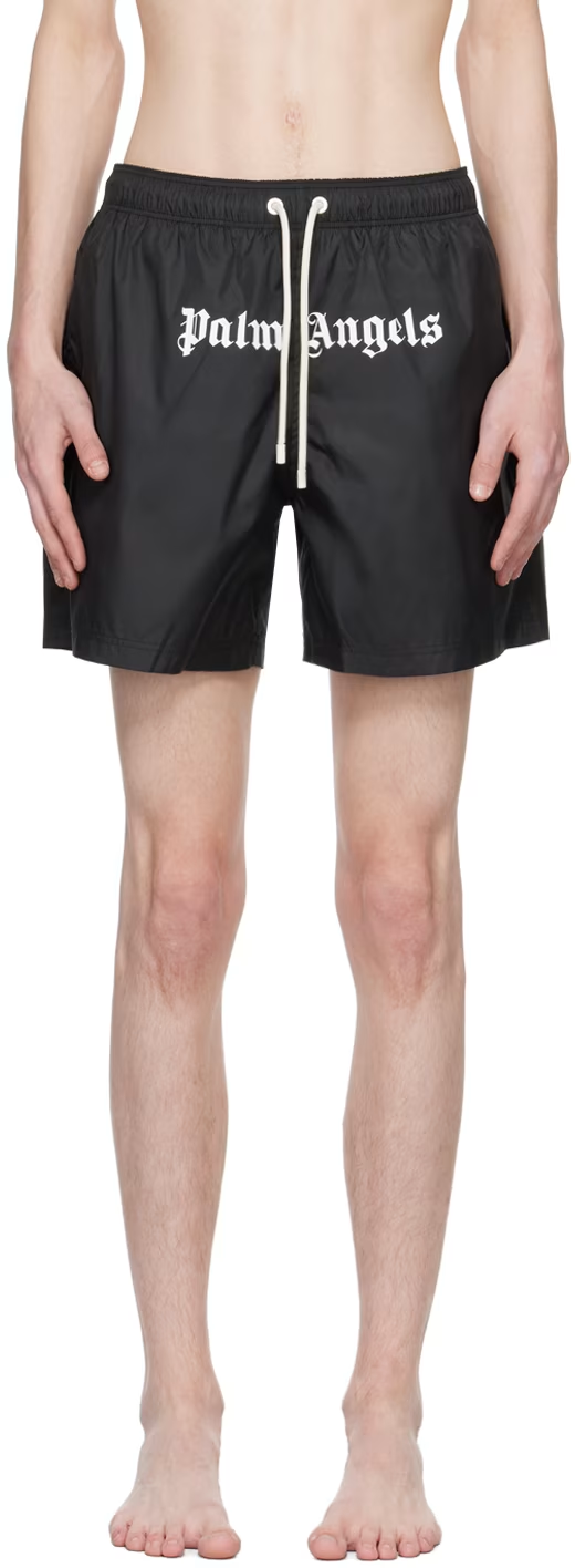 Palm Angels Black Printed Swim Shorts