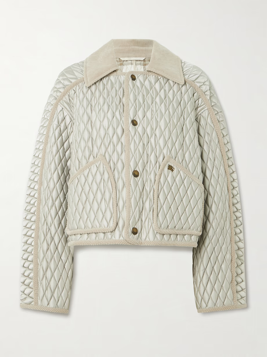 BURBERRY Cotton corduroy-trimmed quilted shell jacket