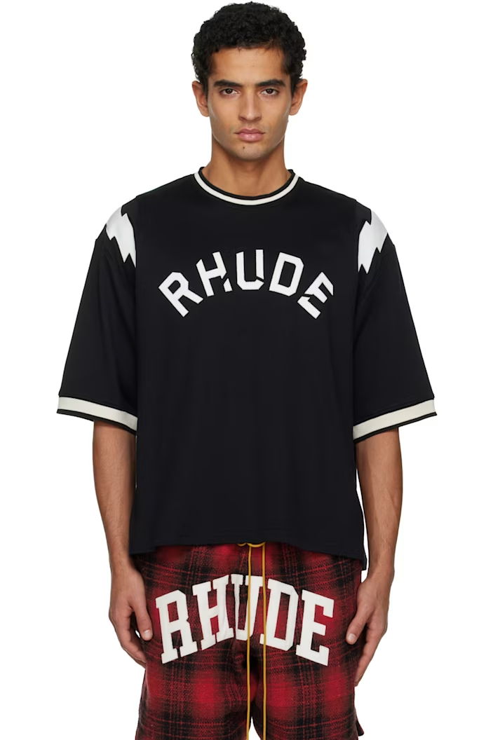 Rhude Black 'Rhude' Lightning Ringer Jersey T-shirt