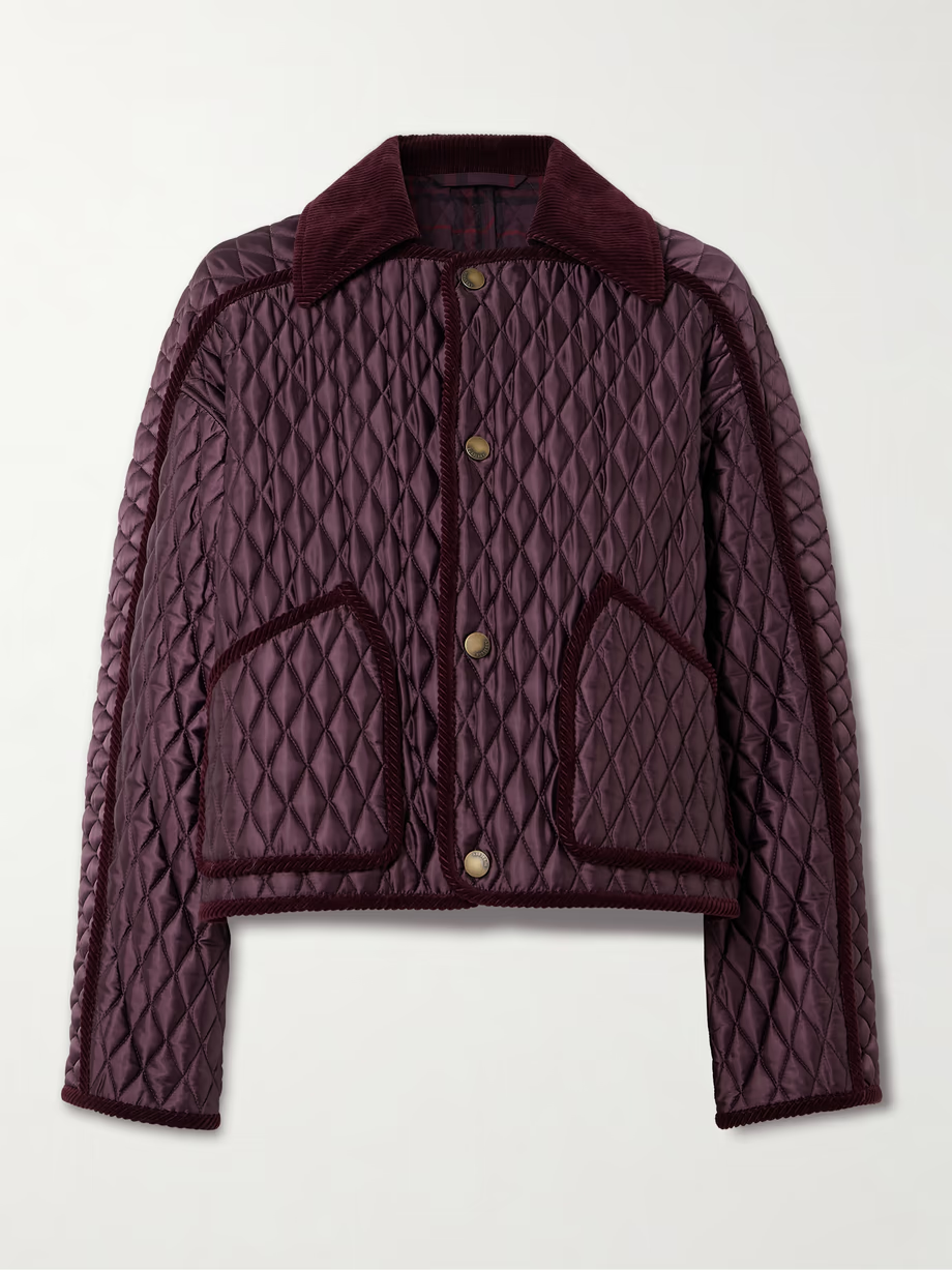 BURBERRY Cotton corduroy-trimmed quilted shell jacket