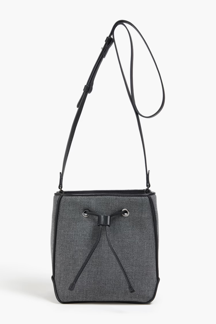 BRUNELLO CUCINELLI Bead-embellished leather-trimmed wool bucket bag