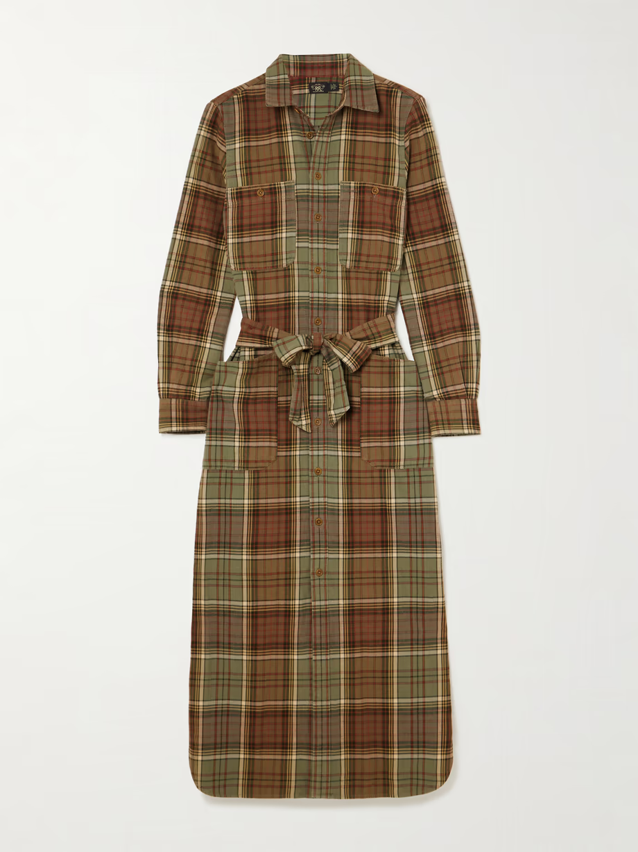 RRL Selina belted checked cotton-flannel maxi shirt dress