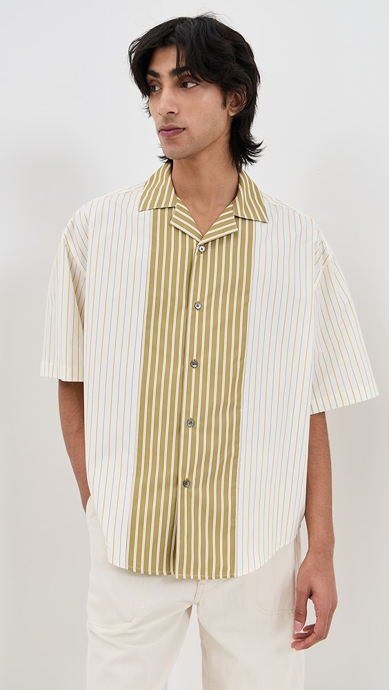 AMI Striped Boxy Fit Camp Collar Shirt Striped Boxy Fit Camp Collar Shirt