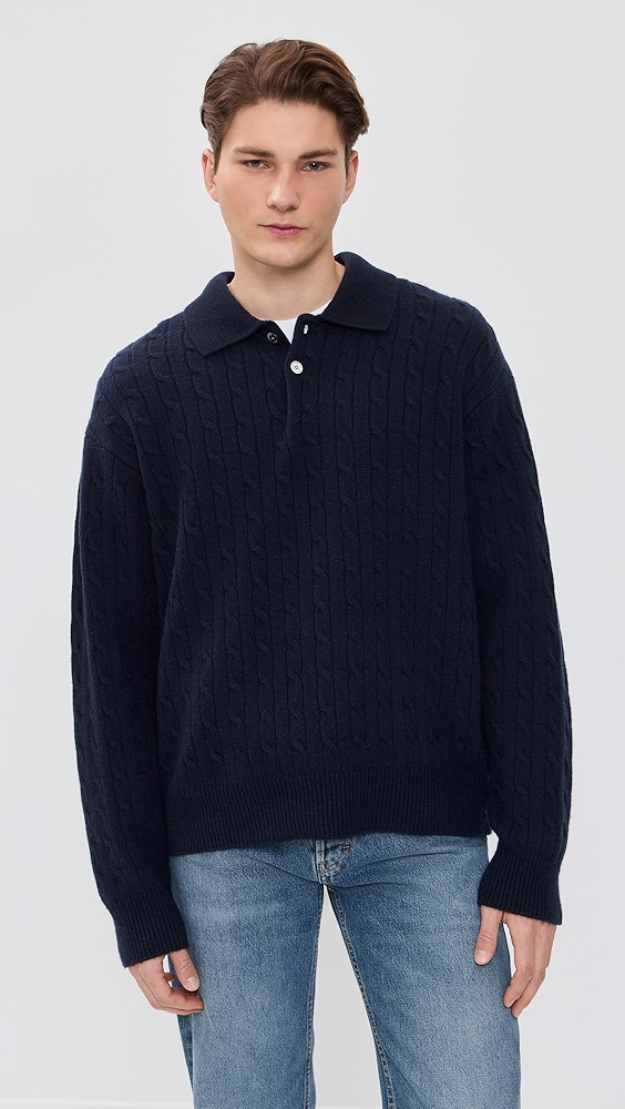 FRAME Cable Polo Sweater  Cable Polo Sweater